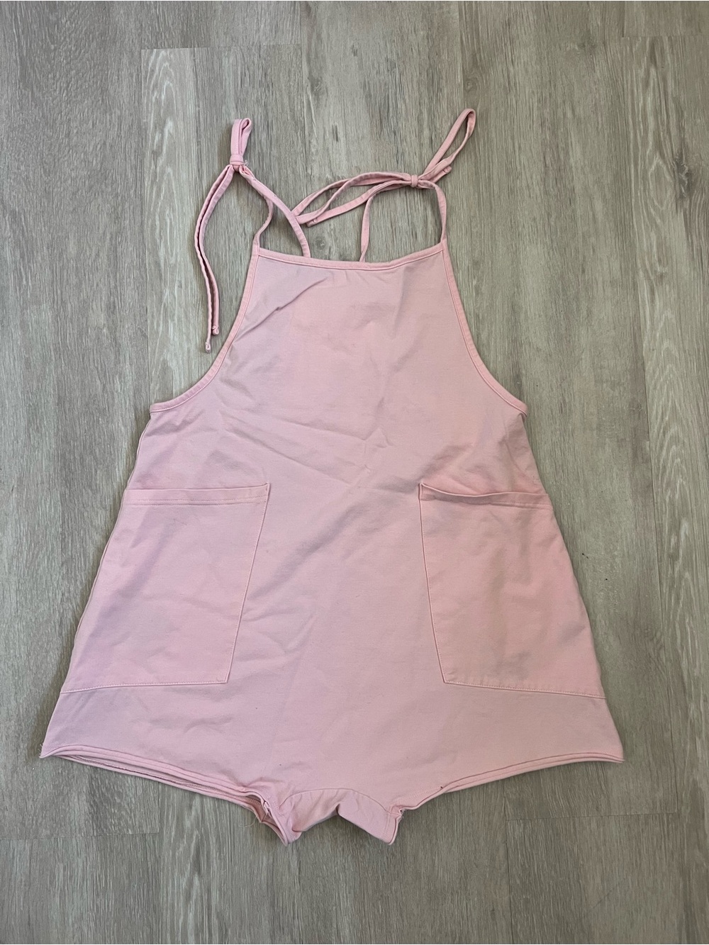 Girls' Pink Tie-Strap One-Piece Romper with Front Pockets Cotton 12